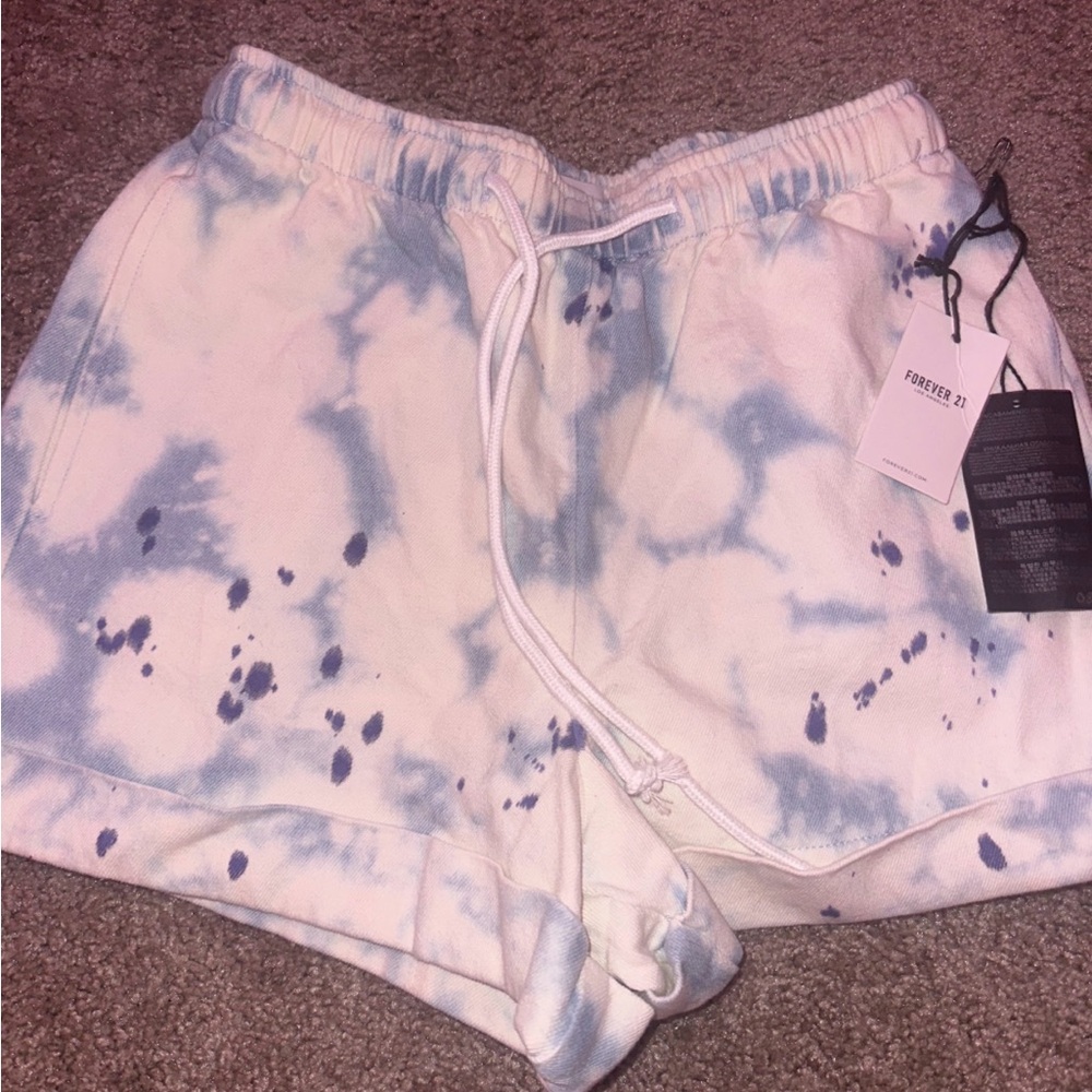 Forever 21 White and Blue Tie-Dye Athletic Shorts